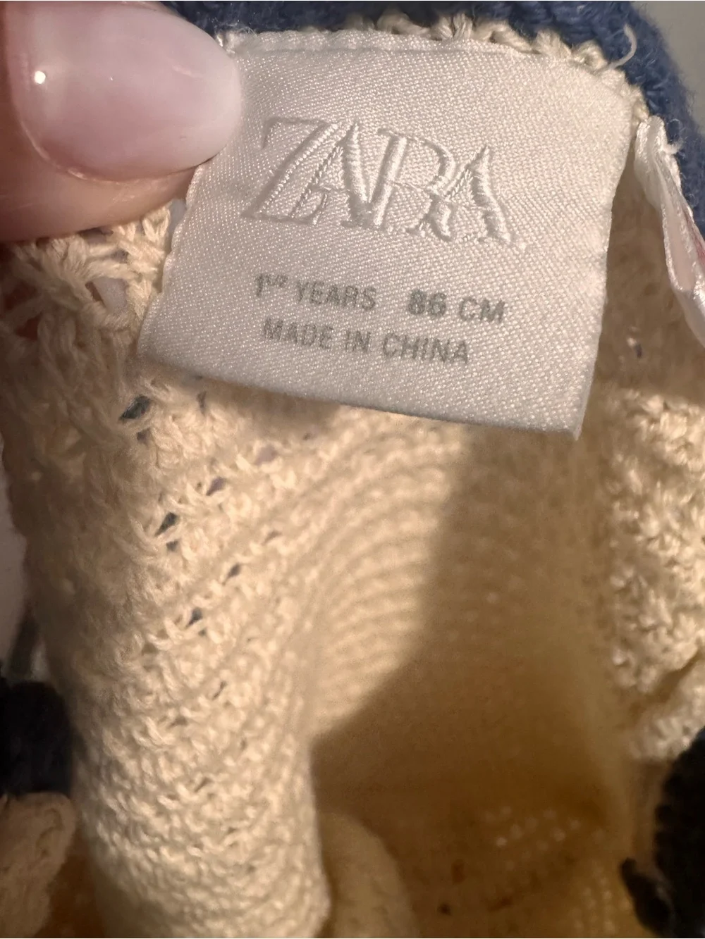 Zara Cream Crochet Tank Dress with Red Flower Appliqués and Navy Trim